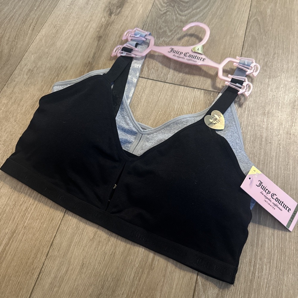 Juicy Couture Sports Bras 2 Pack Black/Gray Removable Pads Large‎ NEW
